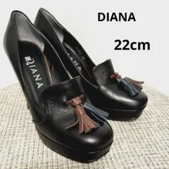 美品 DIANA ダイアナ 本革 ハイヒール パンプス 黒 飾り付き