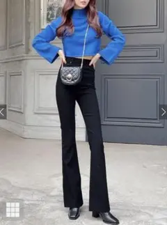 ストレッチフレアパンツ　ブラック　【cu34】