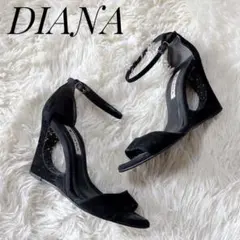 【良品】DIANA　オープンウェッジサンダル　スエード　ラメ　平成ギャル　23U