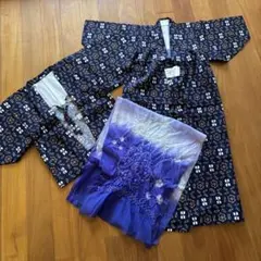 新品未使用 こども用 浴衣 羽織 兵児帯 呉服店 ネイビー ブルー 100㎝