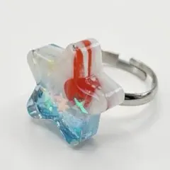 指輪　ゆめかわ　クリームソーダリング　ブルー　ハンドメイド　星のリング　平成女児