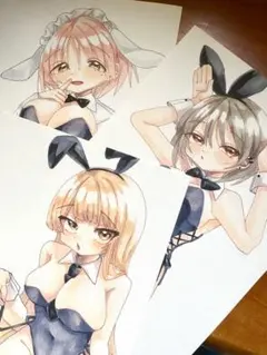 オリジナル　手描きイラスト　アナログ　コピック　まとめセット