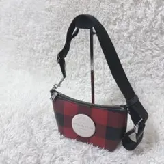 COACH コーチ チェック柄 ショルダーバッグ 赤 黒 1551