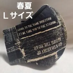 春夏　5層仕立てＬ　裏側3層ハニカムメッシュ　飛沫防止　デニム柄　洗えるマスク