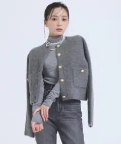 アニュアンス ラクーンブレンドノーカラーニットジャケット anuans