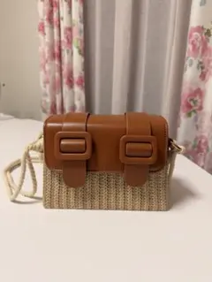 美品　ハンドメイド かごバッグ ブラウン ナチュラル ショルダー