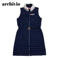 美品✨アルチビオ 中綿ダウン ワンピース ファー付き ウエストベルト 紺　38