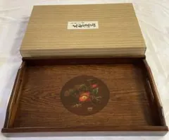 花の装飾 木製トレイ 箱あり お盆