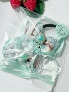 足長ツインリボン　ヘアゴムセット ハンドメイド　D-59