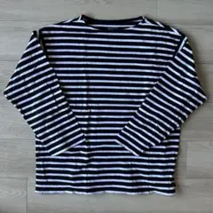 【MUJI/無印良品】ボーダー モノクロ 9部丈 Tシャツ(SIZE: L)のサムネイル