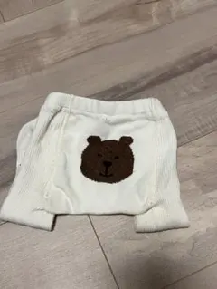 GAP クマ刺繍 ホワイト リブ編み ベビータイツ