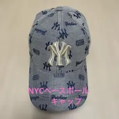 NYC ニューヨークMロゴ刺繍　デニム調ベースボールキャップ