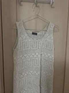 ホワイト レース編み ノースリーブ トップス