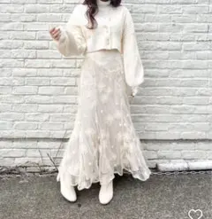 NICE CLAUP 繊細お花レースのマーメイドスカート