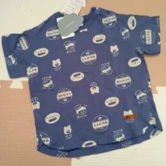 futafuta レトロ牛乳 総柄 Tシャツ ブルー　新品90 子ども服　ベビーのサムネイル