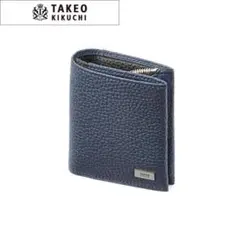 TAKEO KIKUCHI タケオキクチ 牛革 ２つ折り財布 多収納 ネイビー
