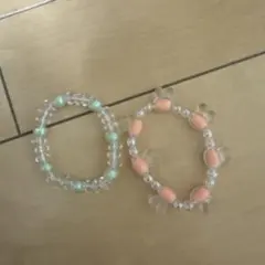 子供用 ビーズ ブレスレット 2本セット ピンク グリーン