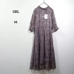新品　グレイル　シアー　ワンピース　花柄　透け感　M　5分袖