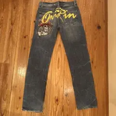 ORIRIN デニムパンツ バックプリント ドクロスカル刺繍ロゴ オーバーサイズ