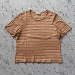 シンプルライフ　日本製 マルチボーダー リブカットソー 半袖 Tシャツ レトロのサムネイル