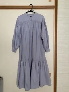 nano universe 水色　シャツワンピース　バンドカラー