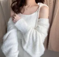 ボレロXリボンキャミソールフェザーニットアンサンブル[mb1522] ホワイト