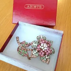 アビステ　ブローチ　フラワー　ビジュー　ラインストーン　JANUS刻印