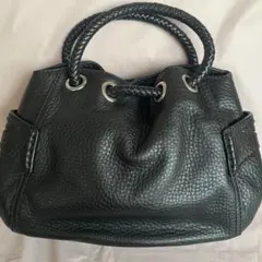 Cole Haan コールハーン ブラック レザー 編み込みハンドバッグ