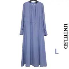 美品【アンタイトル】オールドジオメ柄フィット&フレアワンピース L ブルー