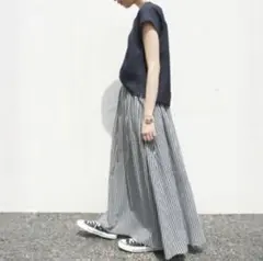 リネン混ギャザースカート　チェック　SLOBE IENA