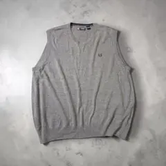 CHAPS Vネックコットンニットベスト2XLグレー刺繍ワンポイントゴルフ