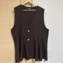 ペプラム ベスト ジレ ブラウン