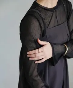 【select MOCA】アウトリンキングシアーストライプトップス_黒