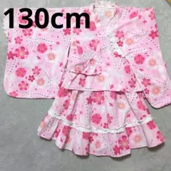 子供用浴衣ドレス セパレート スカート 甚平 ピンク さくら リボン