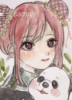 オリジナル手描きイラスト　創作　水彩画　アナログイラスト　チャイナ　パンダ