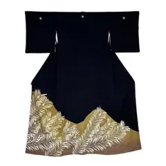 銀座きしや 黒留袖 正絹 手描友禅 松葉 中古 フォーマル №ymk0100