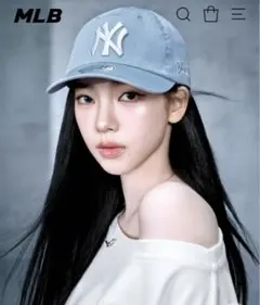 新作　MLB NYキャップ 新作　aespa カリナ着用 ライトブルー