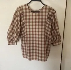 GU チェック柄パフスリーブブラウス Sサイズ