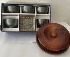 新品・未使用　湯呑み茶碗&銘々皿セット＋ 菓子盆&蓋付き菓子器【最終お値段です】