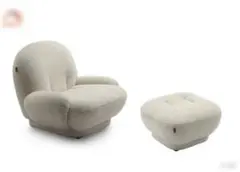 クリーム色 アームチェアとオットマン セット
