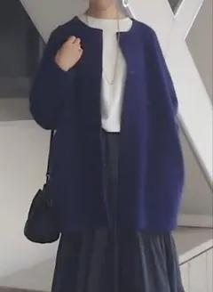 ＊美品＊BEARDSLEY ビアズリー 洗えるニットコートラクーン混　パープル