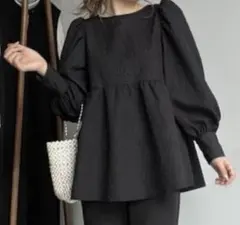 prose verse ジャガード ペプラムブラウス ブラック M