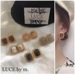 185 上品 宝石ピアス クリア マーブル ストーン 透かし ゴールドのサムネイル