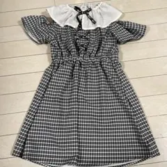 ALGY オフショルダー チェック柄　ワンピース 半袖　リボン　130