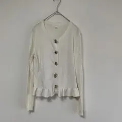 ジルスチュアート ビジューボタン フリルカーディガン ホワイト M