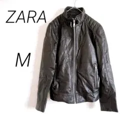 【562】ZARA ライダースジャケット　フェイクレザーブラック　M