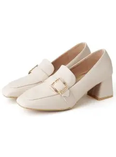 GRL スクエアトゥフレアヒールレザーローファー パンプス