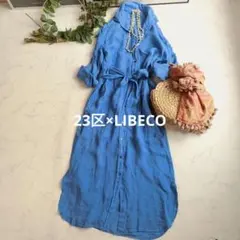 23区LIBECO リネンシャツワンピース 麻100% ノースリーブ ボーダー