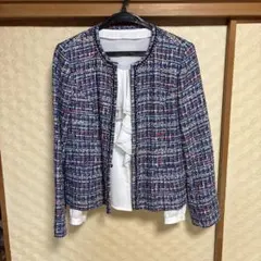 ノーカラーツイードジャケット　マルチカラー