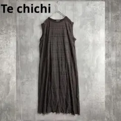 美品　テチチ　シャーリング　メッシュ　ロングワンピース　ノースリーブ　シアー　夏